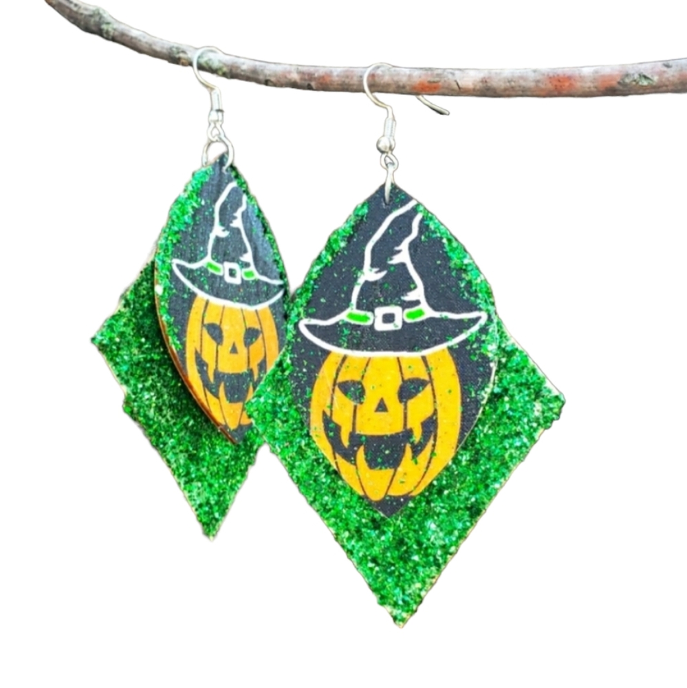 Pumpkin green sparkle earrings
